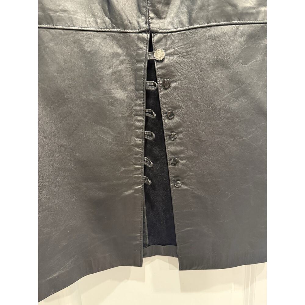 Vintage Black Leather Midi Skirt – Made in USA – S. & U. Fashions New York - Picture 3 of 7